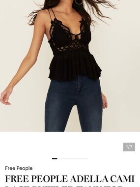 Free People Black Lace Ruffled Cami